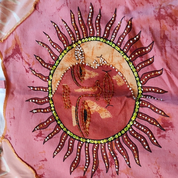 One of a kind Boho Yoga festival soft Cotton shirt Orange. Med - Picture 2 of 8